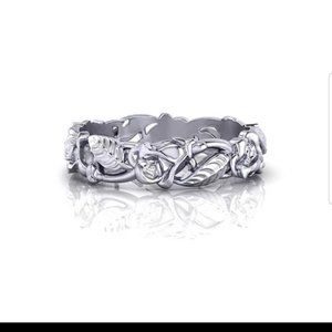 Unisex party white hollow flower leaves S925 ring